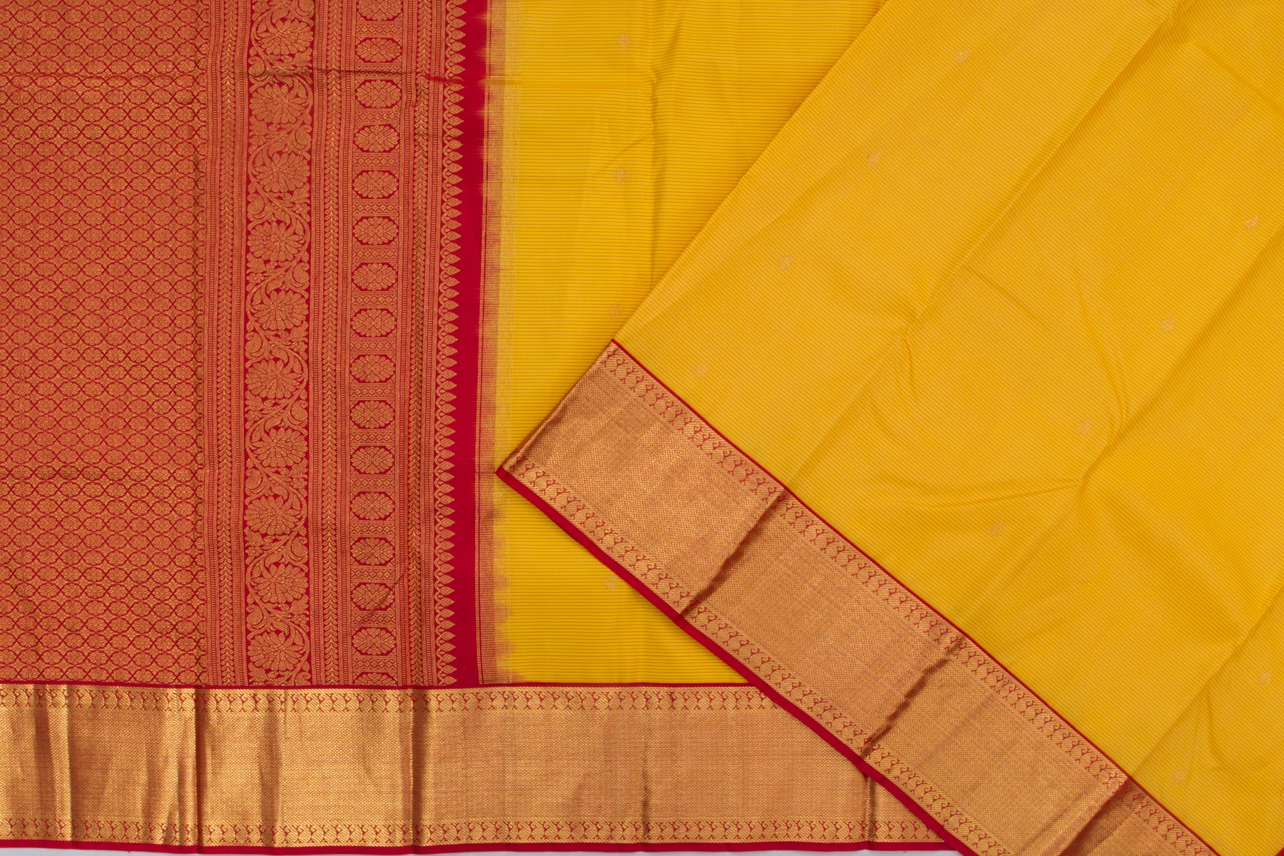 Kanchipuram Silk Horizontal Lines And Butta Yellow Saree