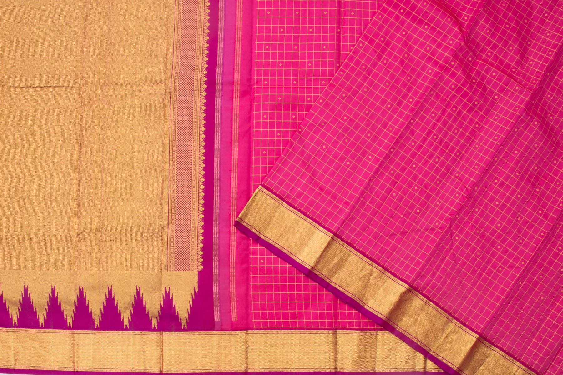 Kanchipuram Silk Checks Pink Saree