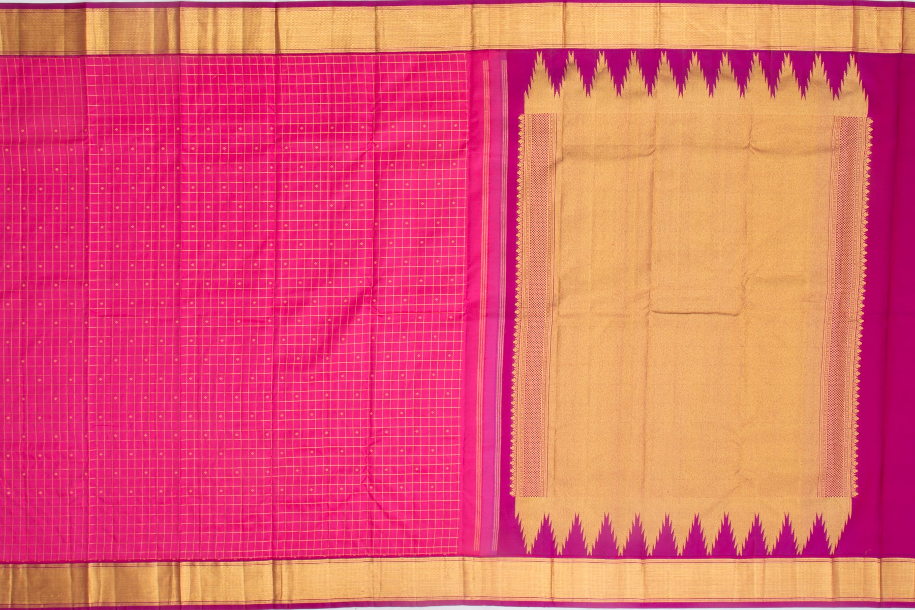 Kanchipuram Silk Checks Pink Saree