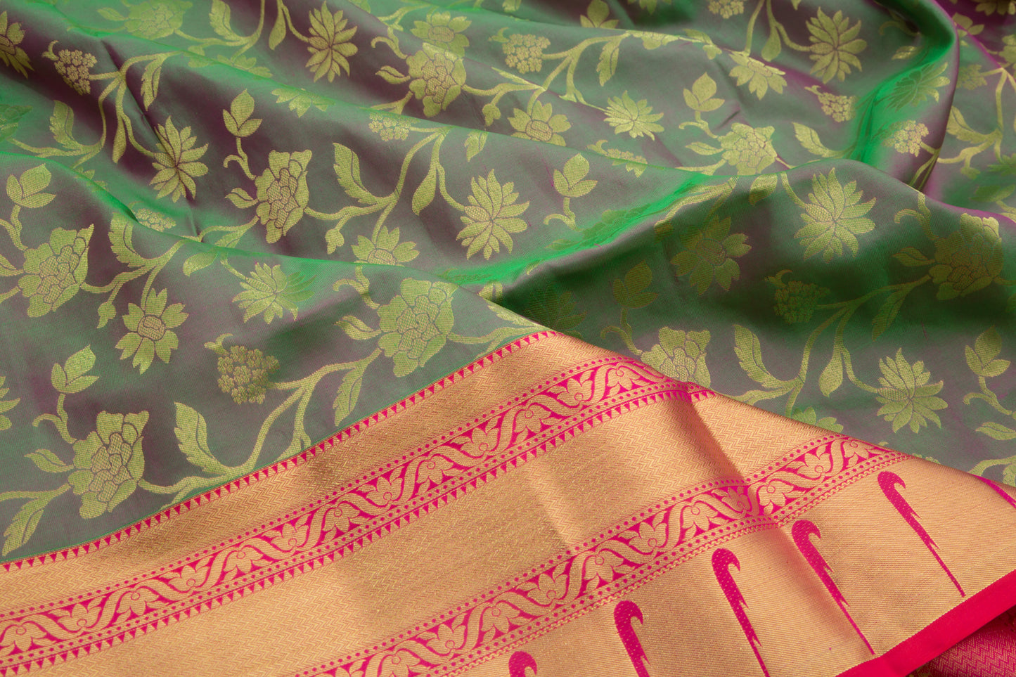 Coimbatore Soft Silk Jaal Dual Tone Purple And Green Saree