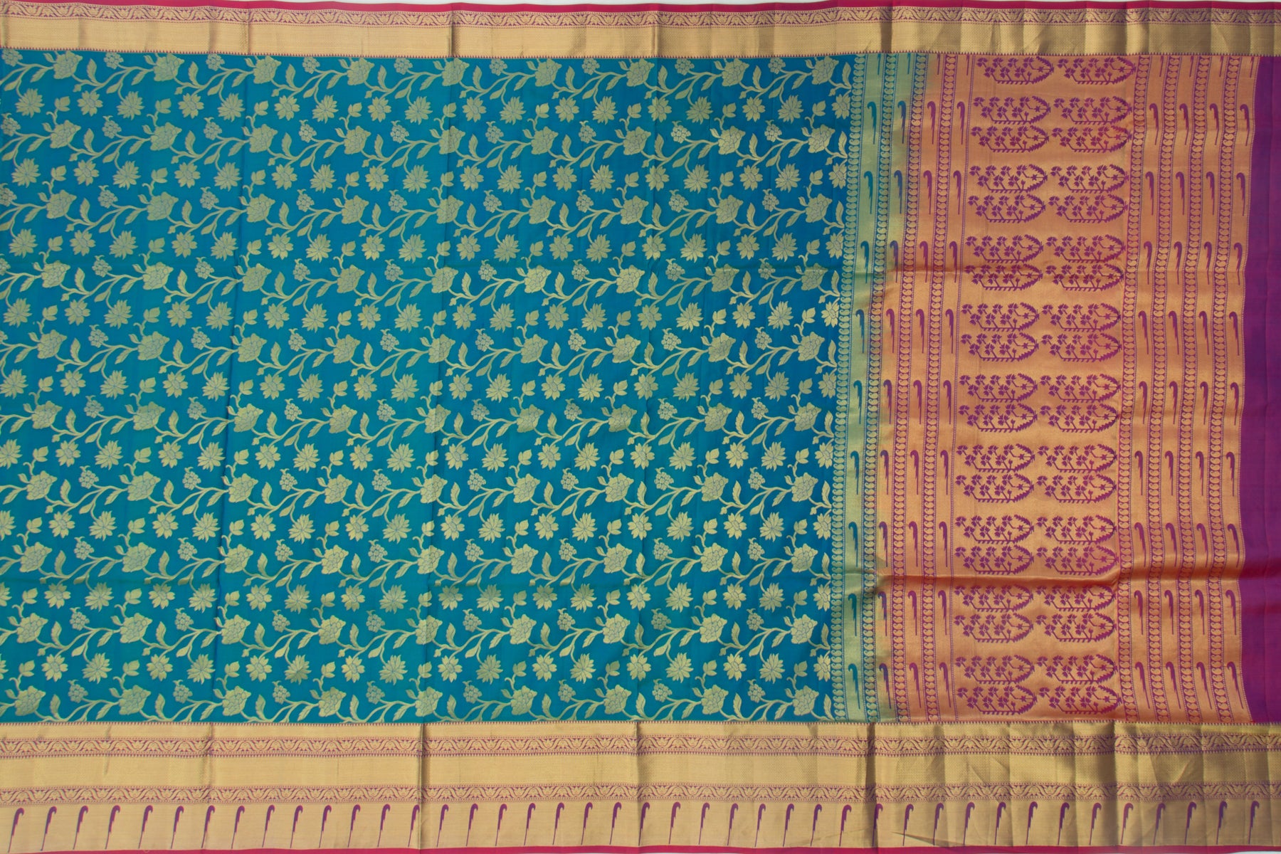 Coimbatore Silk Jaal Peacock Blue Saree