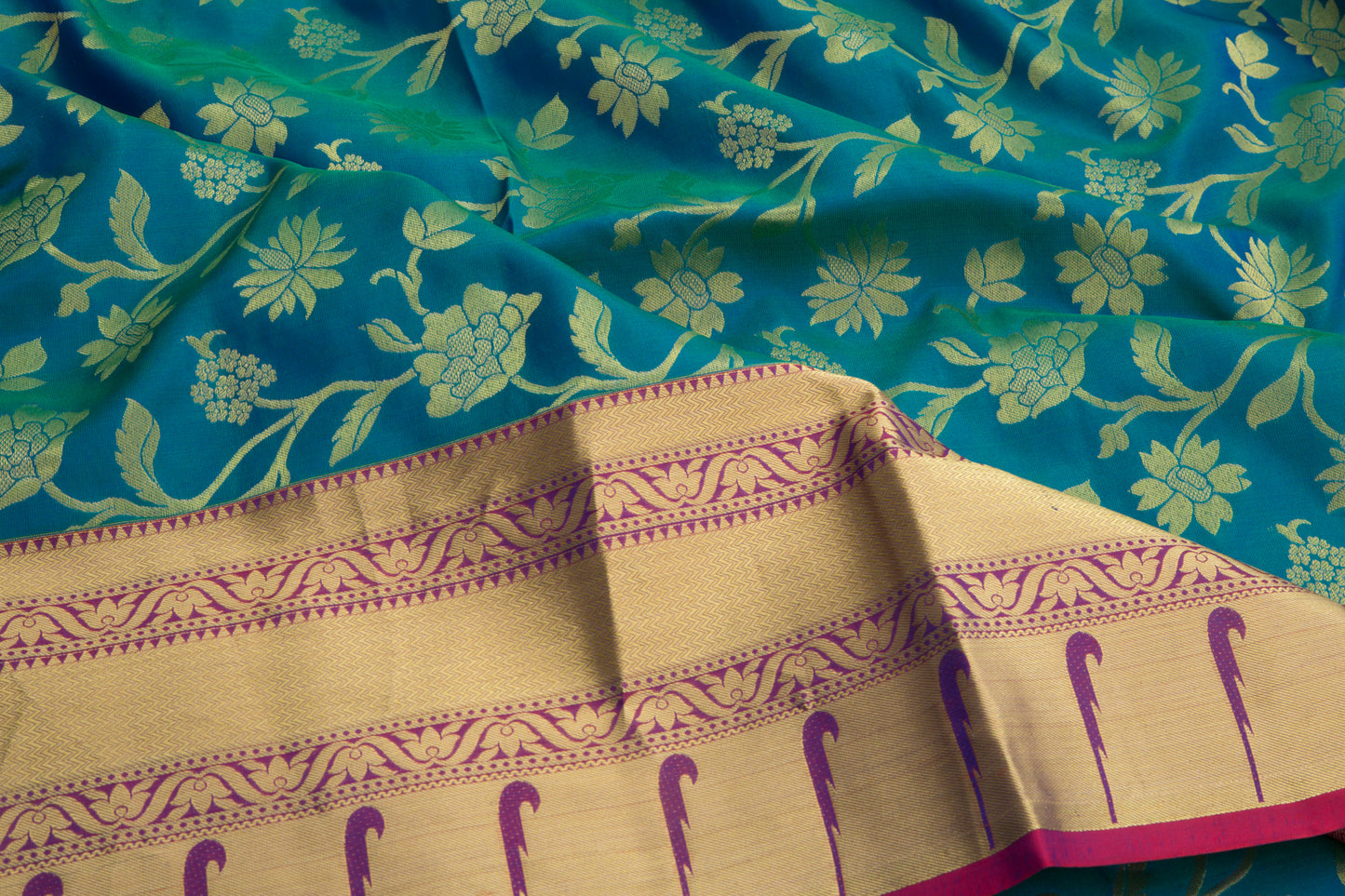 Coimbatore Silk Jaal Peacock Blue Saree