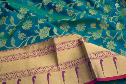Coimbatore Silk Jaal Peacock Blue Saree