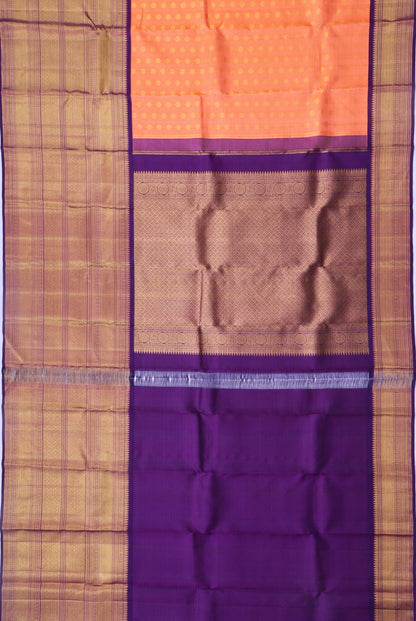 Kanchipuram Silk Checks And butta Pastel Orange Saree