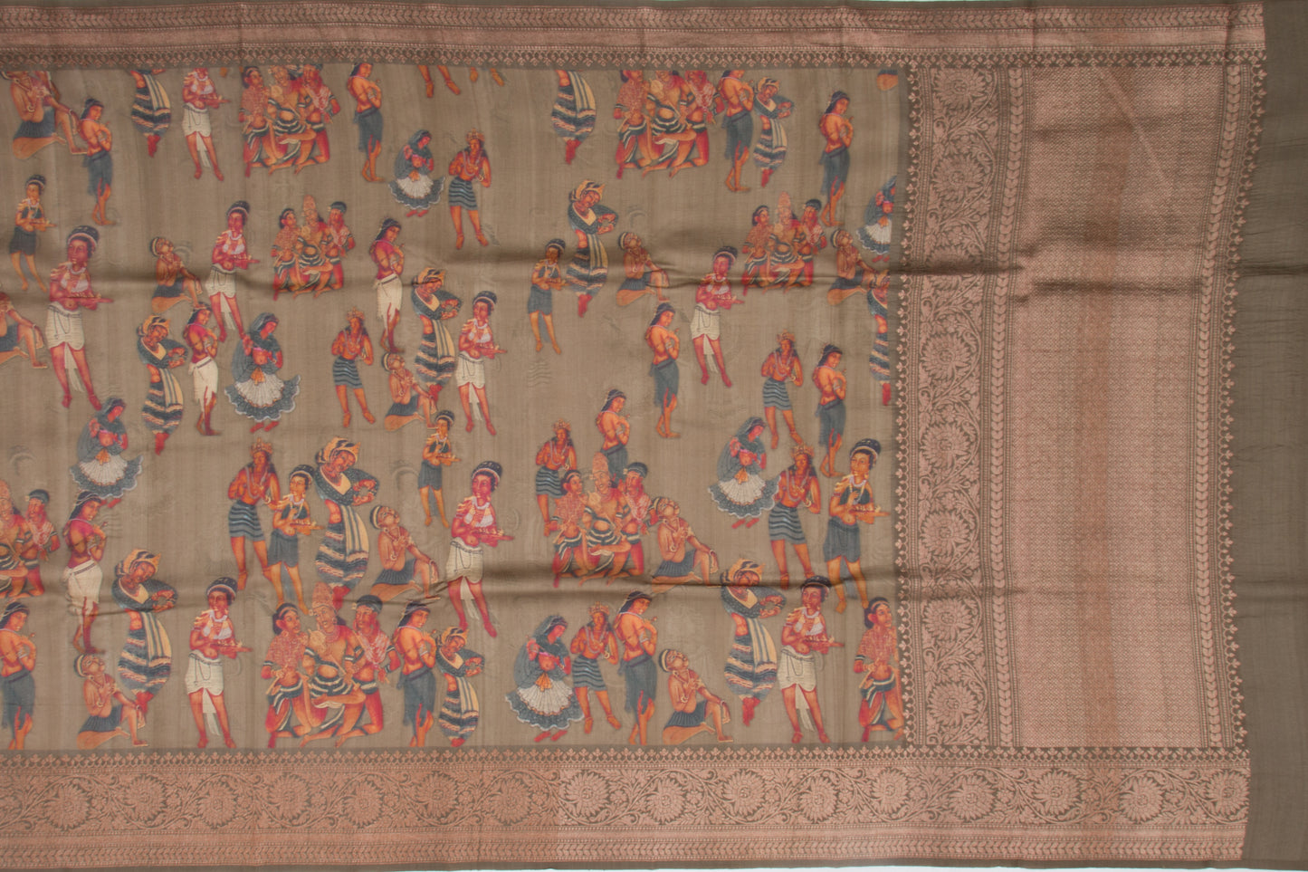 Munga Tussar Printed Green Saree