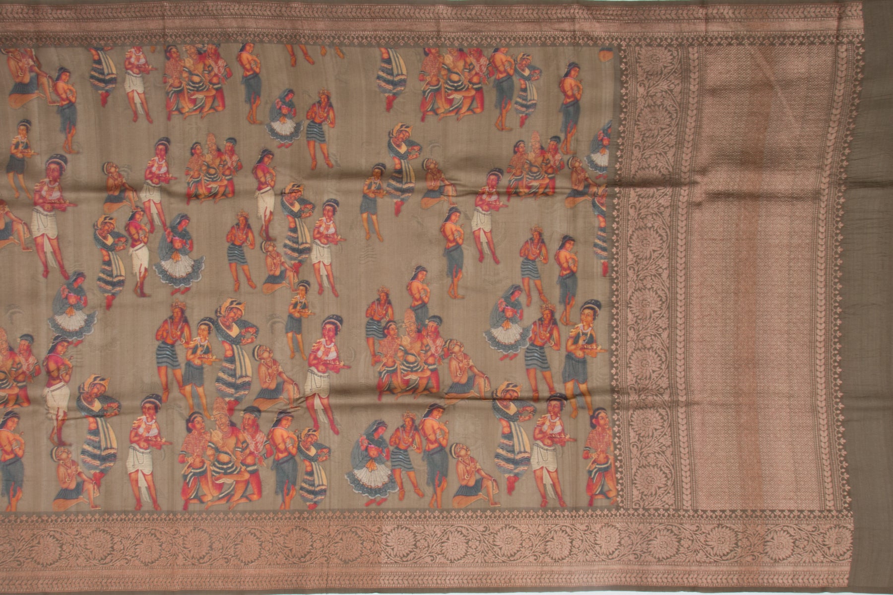 Munga Tussar Printed Green Saree