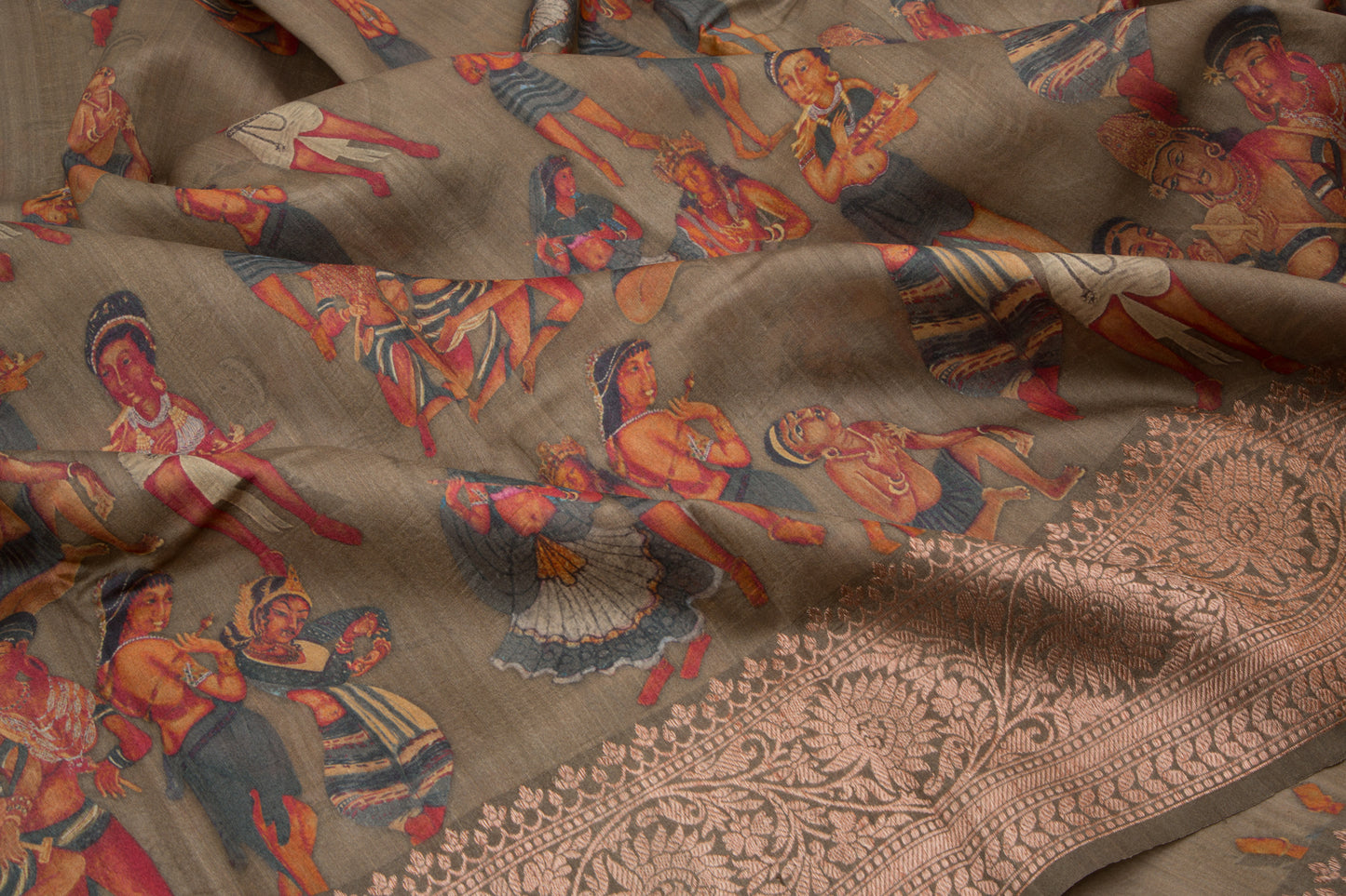 Munga Tussar Printed Green Saree