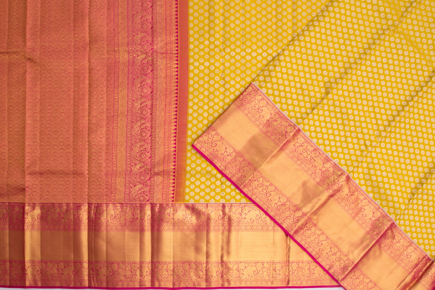 Kanchipuram Silk Brocade Yellowish Green Saree