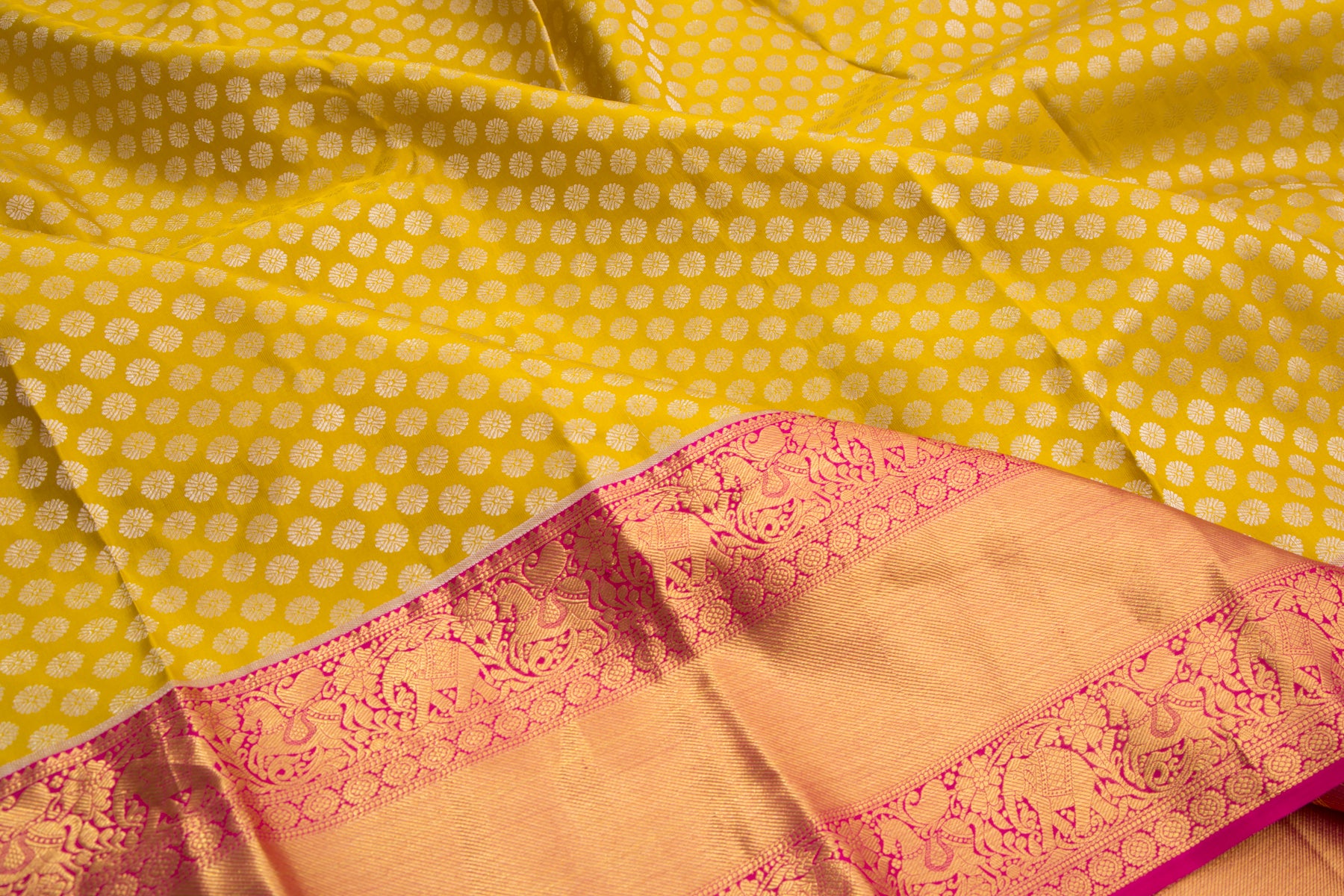 Kanchipuram Silk Brocade Yellowish Green Saree