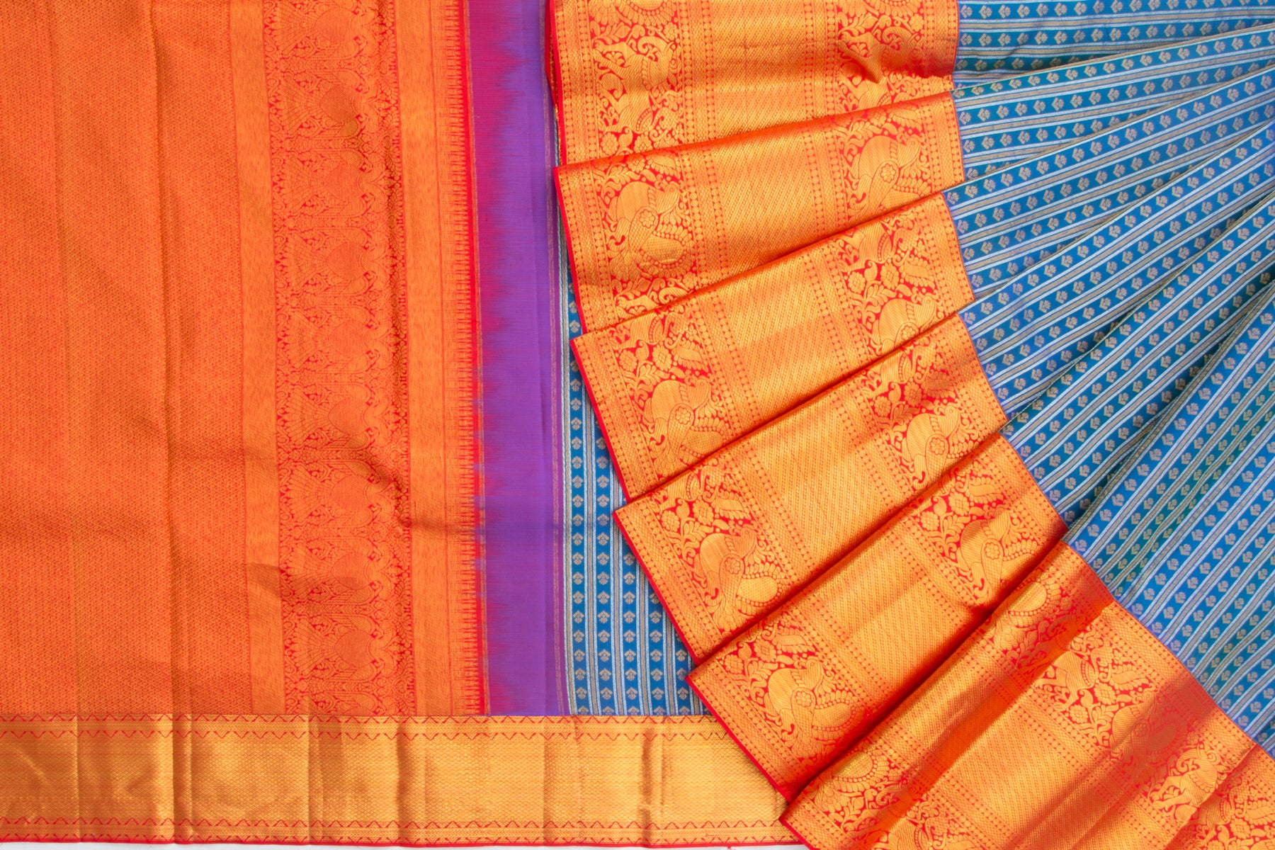 Kanchipuram Silk Brocade Blue Saree/5077142_2.jpg