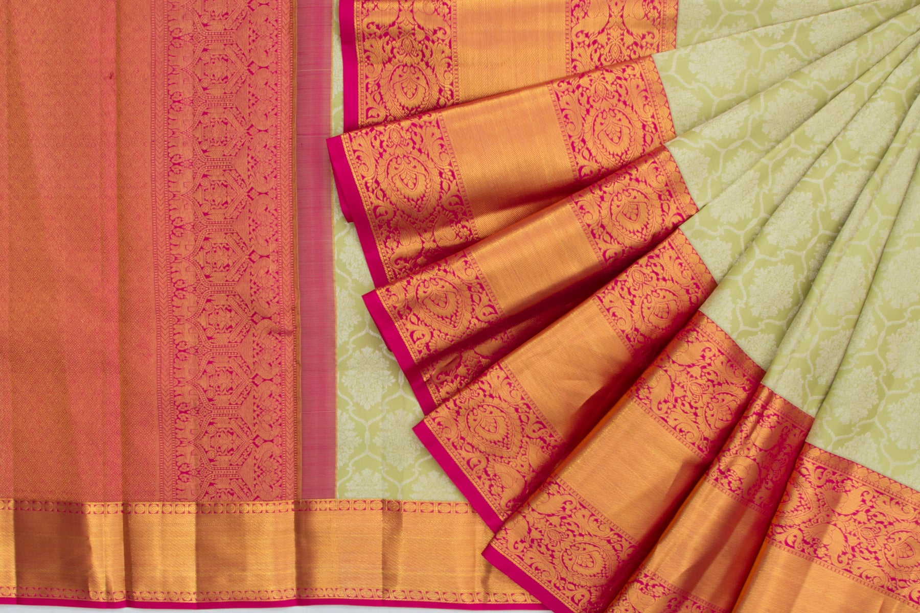 Kanchipuram Silk Jaal And Butta Pastel Green Saree