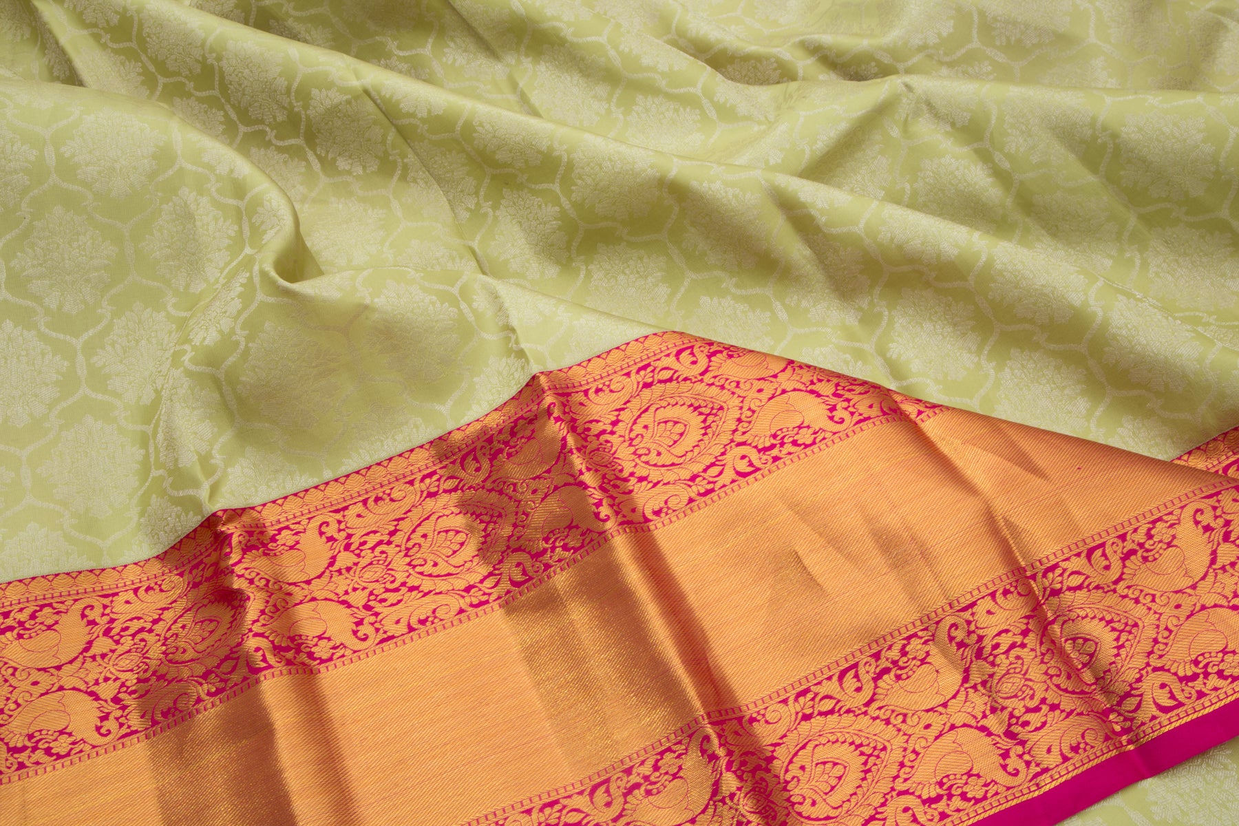 Kanchipuram Silk Jaal And Butta Pastel Green Saree