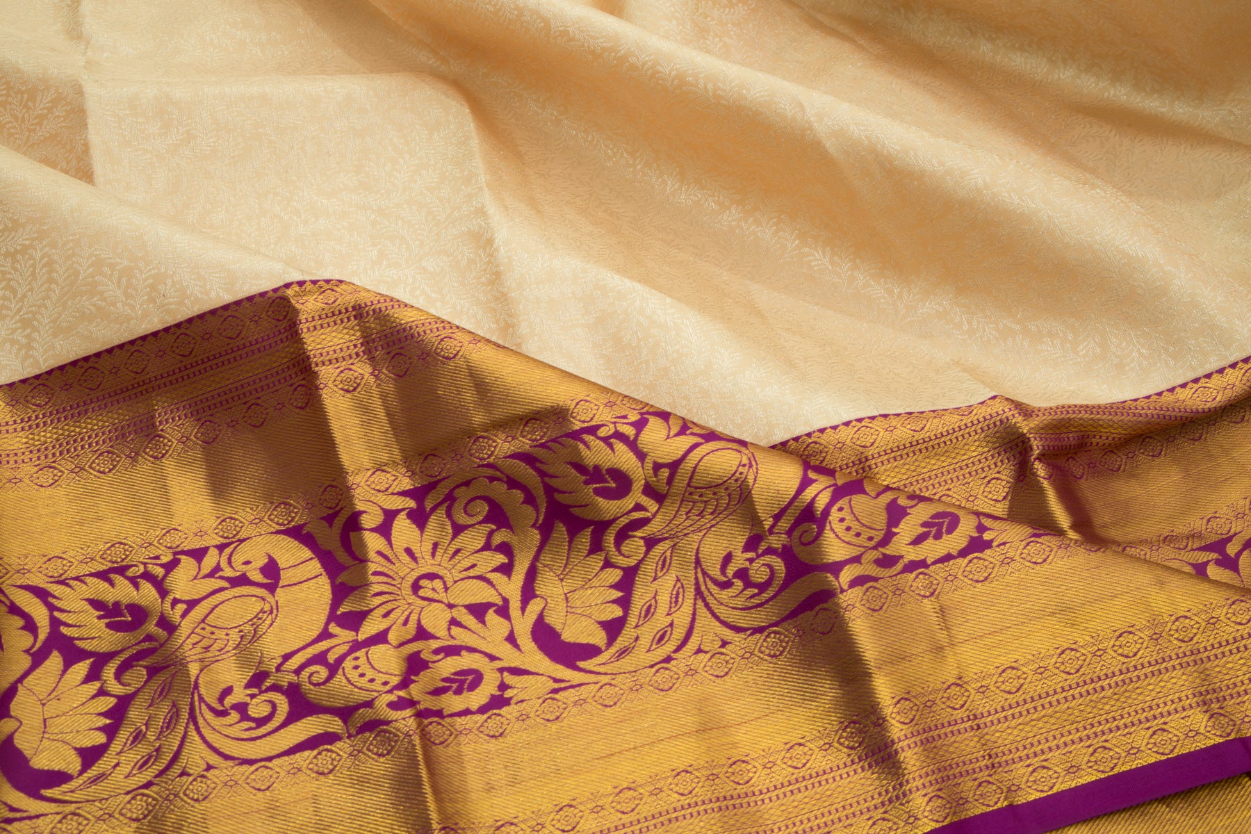 Kanchipuram Silk Jaal Cream Saree