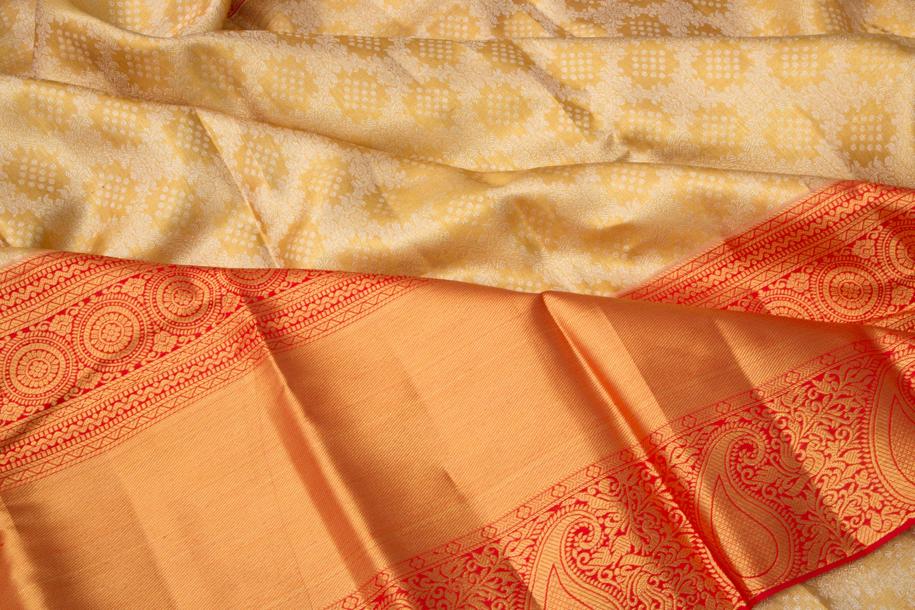 Kanchipuram Silk Tissue Jaal Gold Saree