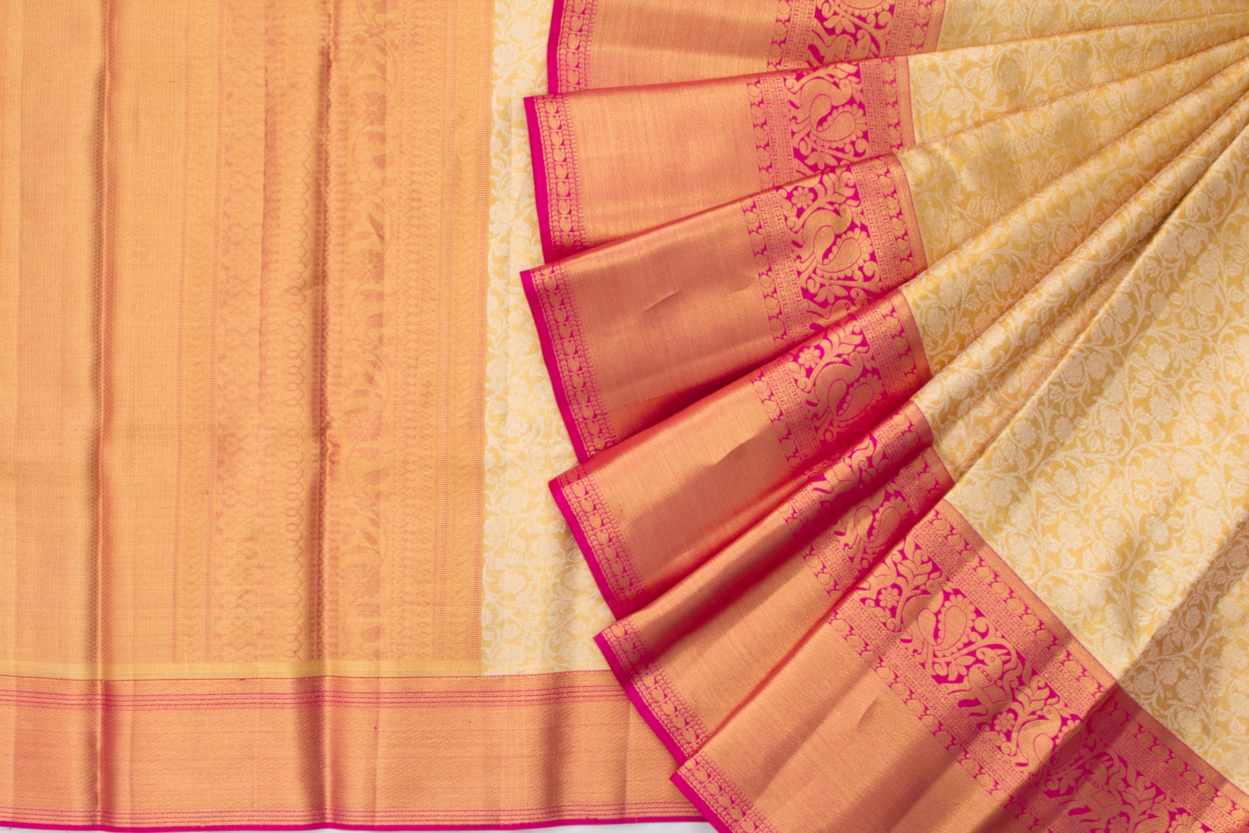 Kanchipuram Silk Tissue Jaal Gold Saree
