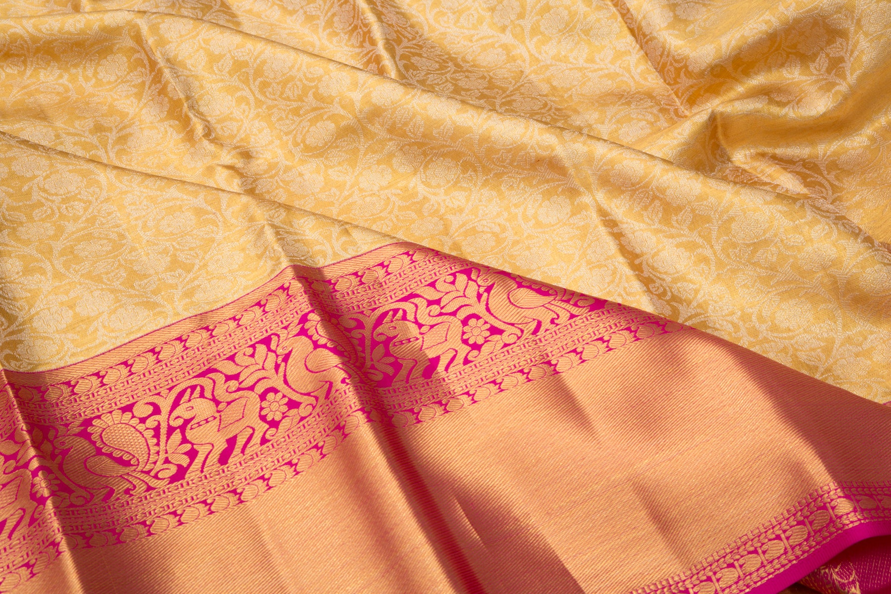 Kanchipuram Silk Tissue Jaal Gold Saree
