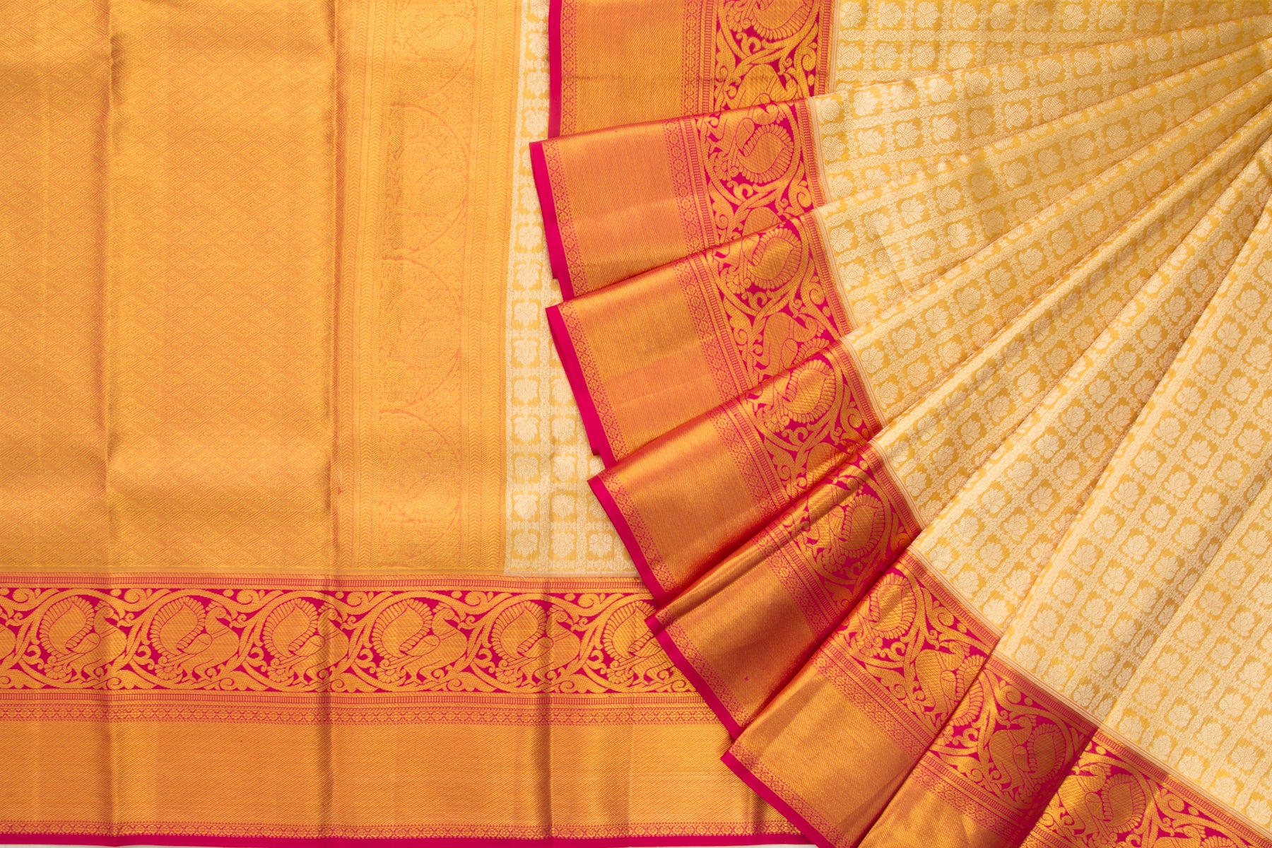 Kanchipuram Silk Tissue Checks And Butta Gold Saree