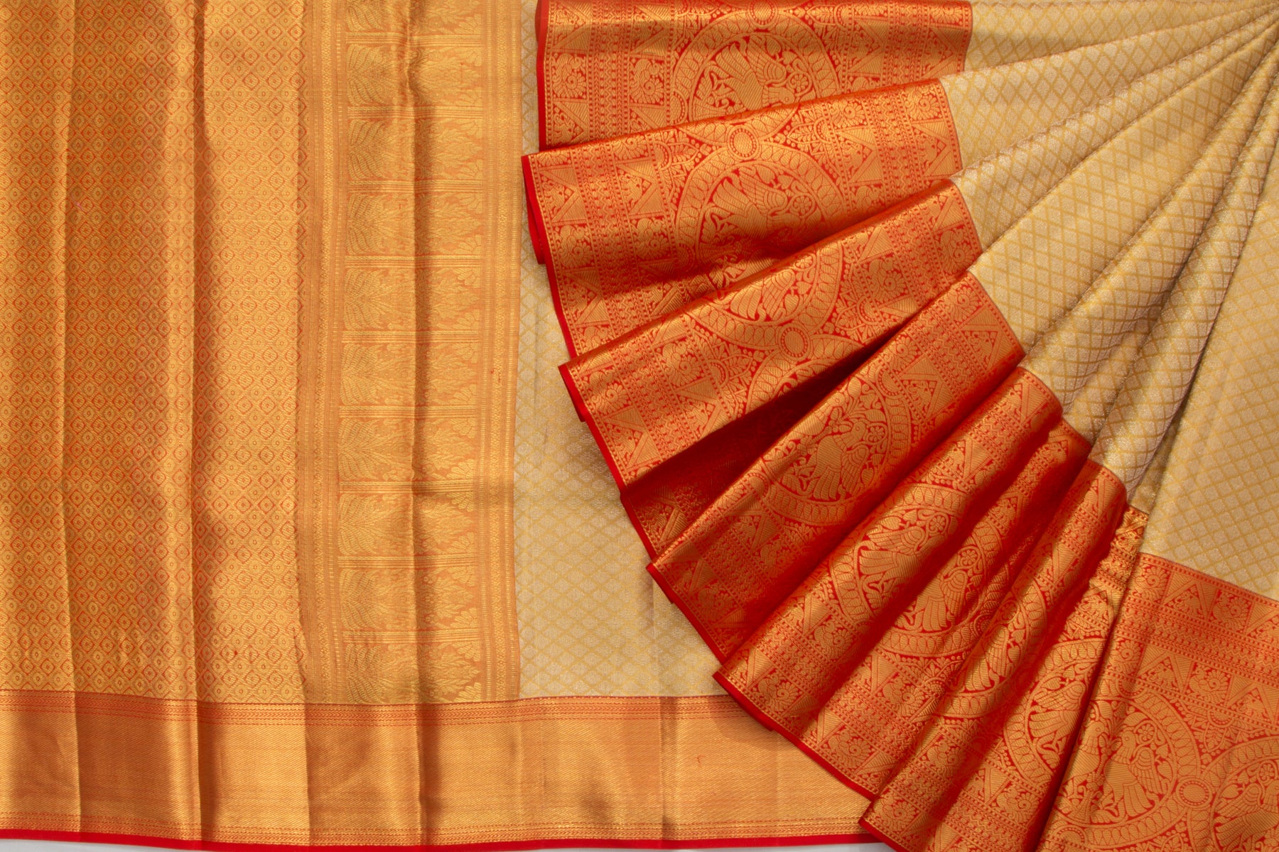 Kanchipuram Silk Tissue Brocade Gold Saree