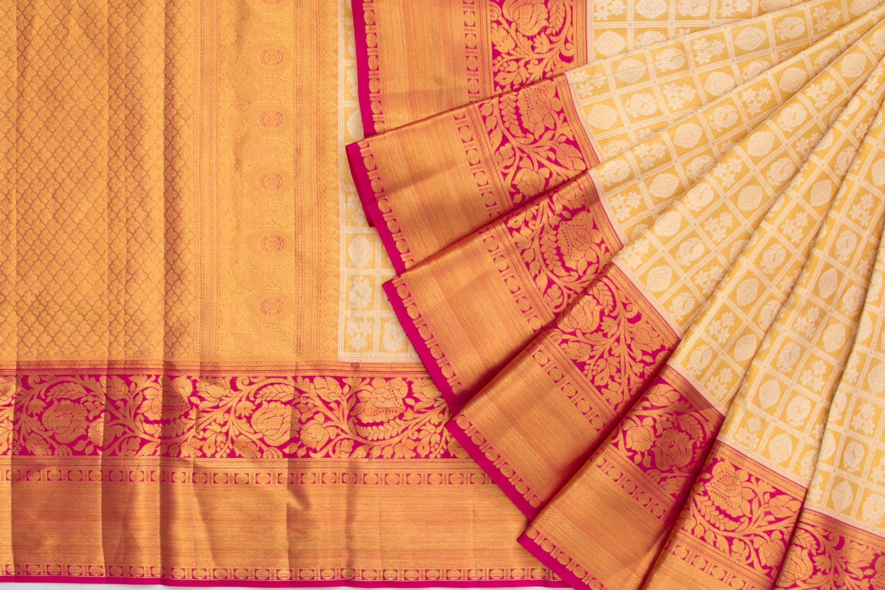 Kanchipuram Silk Tissue Checks And Butta Gold Saree