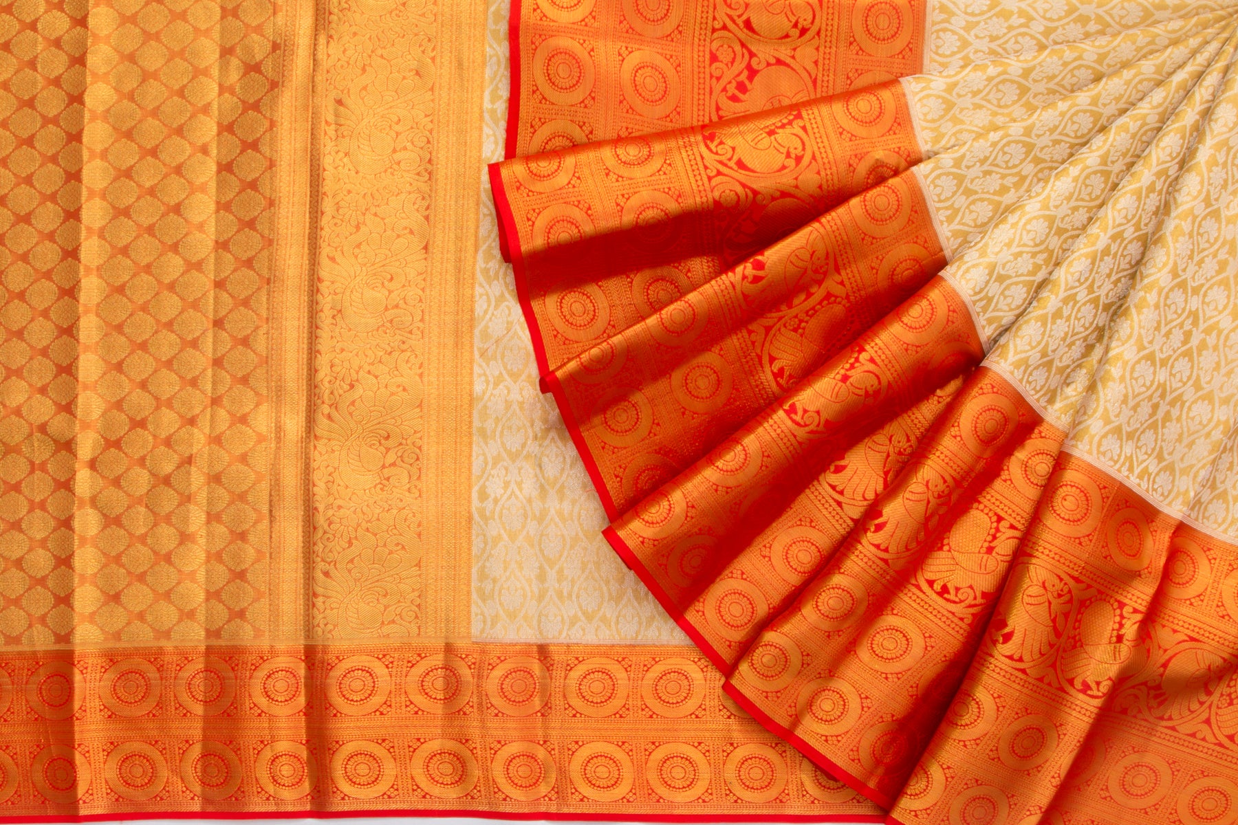 Kanchipuram Silk Tissue Jaal Gold Saree
