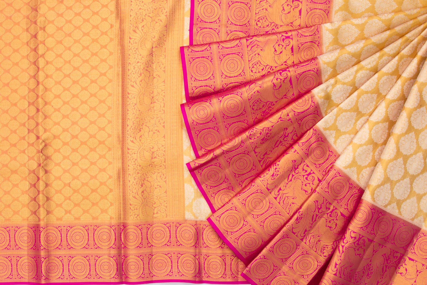 Kanchipuram Silk Tissue Brocade Gold Saree