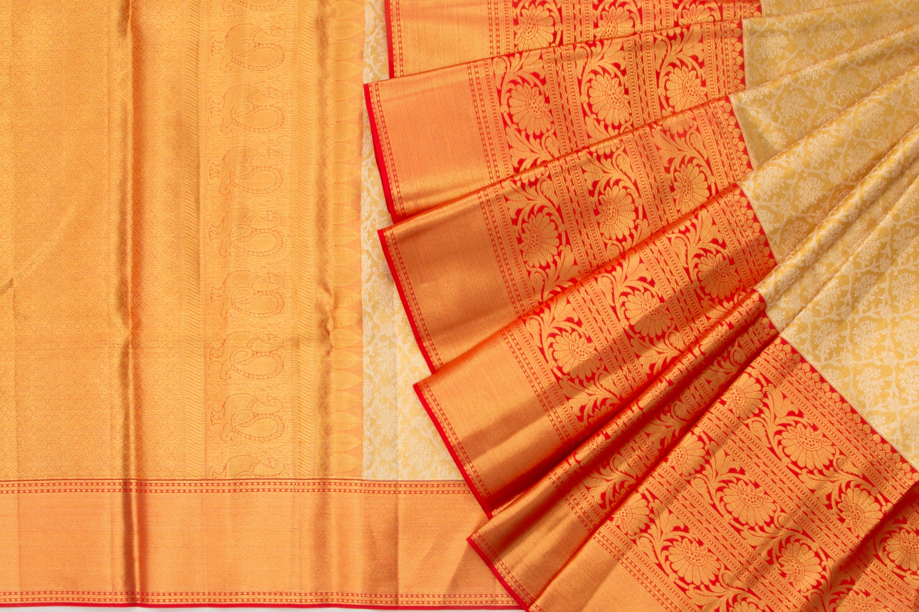 Kanchipuram Silk Tissue Jaal Gold Saree