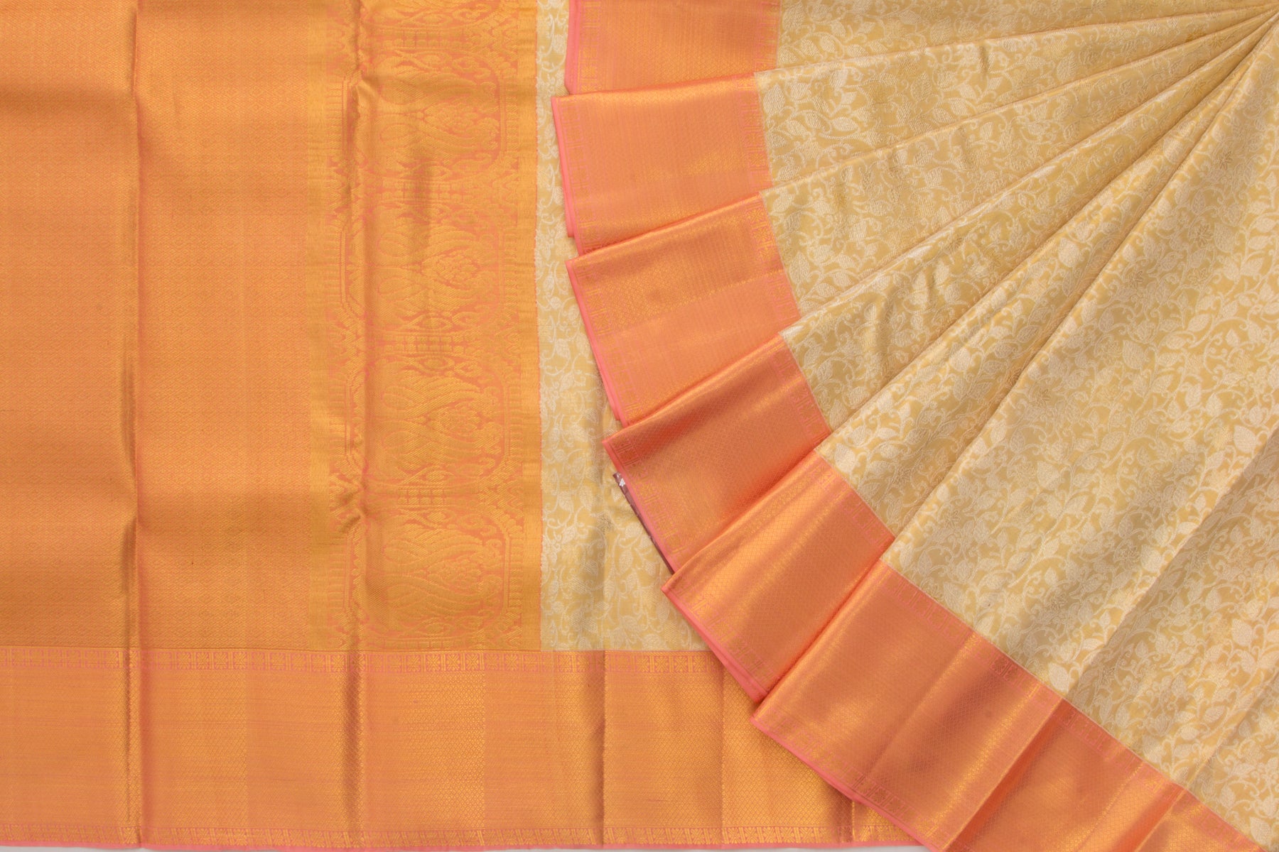 Kanchipuram Silk Tissue Jaal Gold Saree