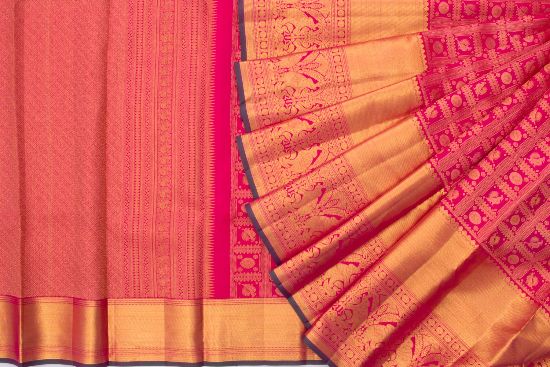 Kanchipuram Silk Checks And Butta Pink Saree