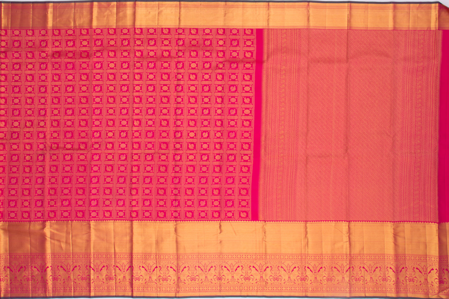 Kanchipuram Silk Checks And Butta Pink Saree