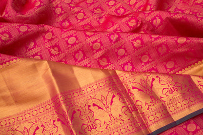 Kanchipuram Silk Checks And Butta Pink Saree