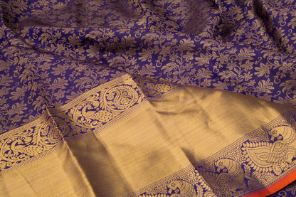 Kanchipuram Silk Brocade Dark Blue Saree