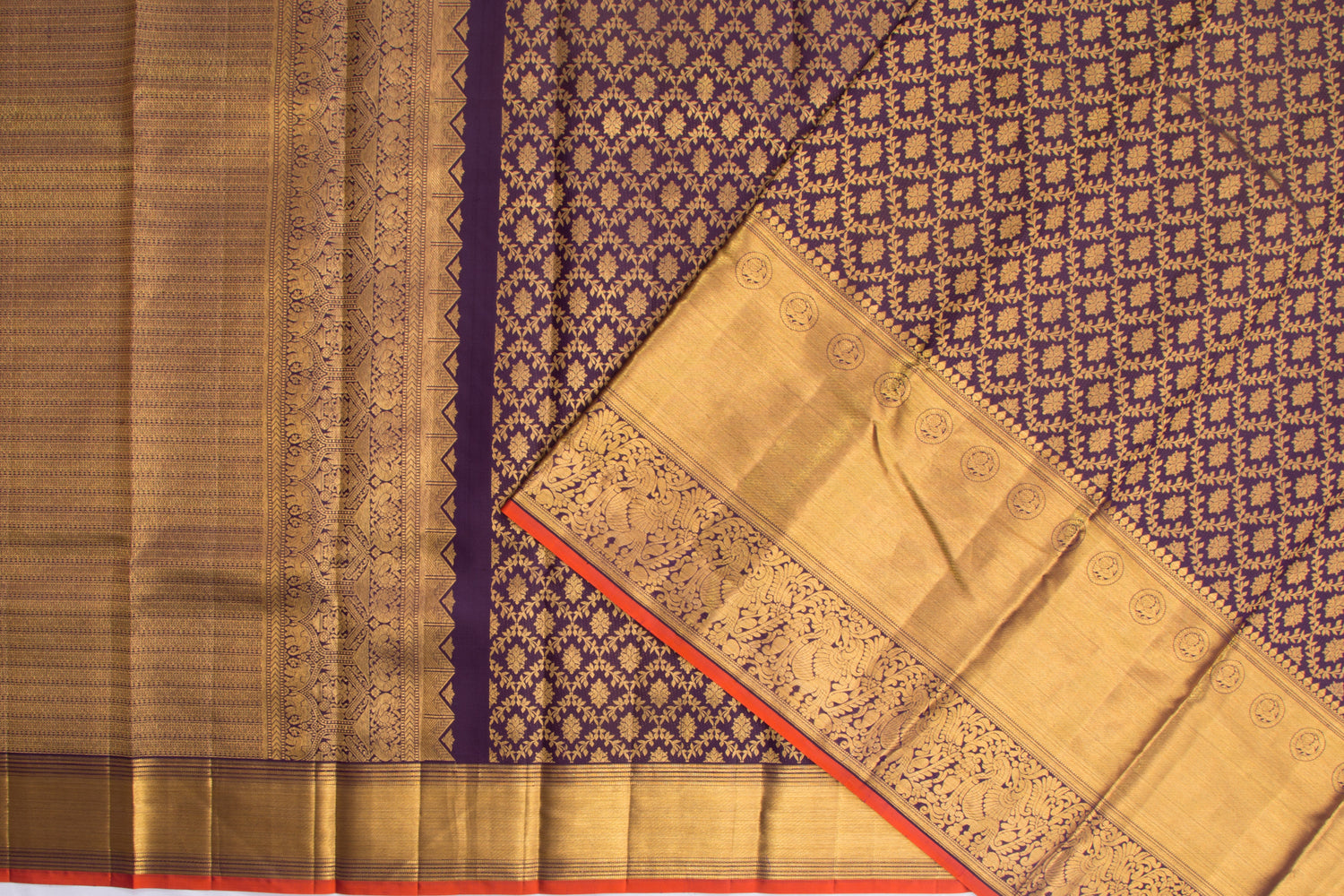 Kanchipuram Silk Jaal Plum Purple Saree/5077248_2.jpg