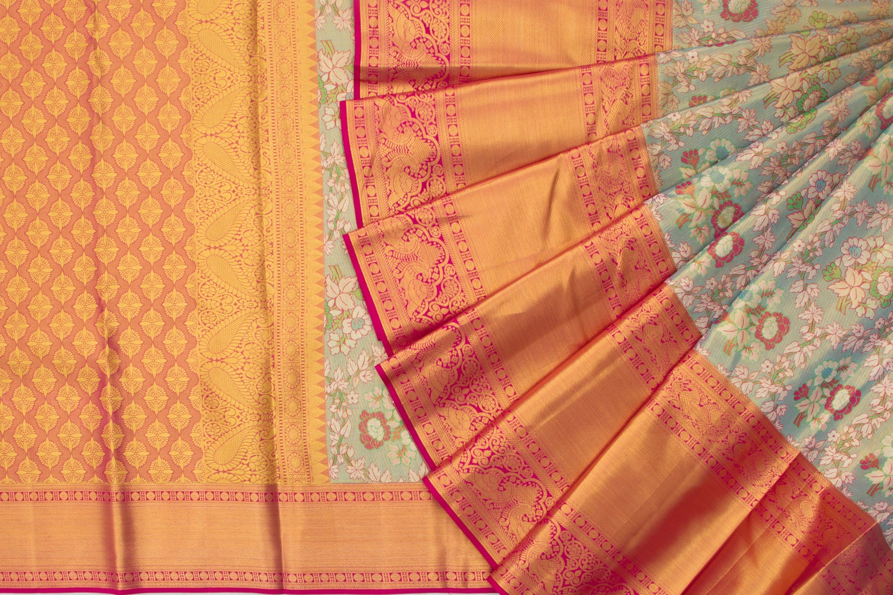 Kanchipuram Silk Tissue Jaal Blue Saree