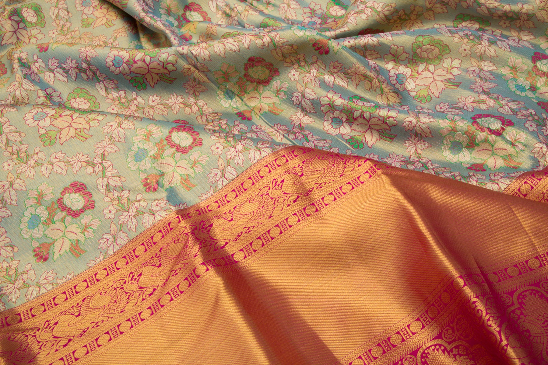 Kanchipuram Silk Tissue Jaal Blue Saree