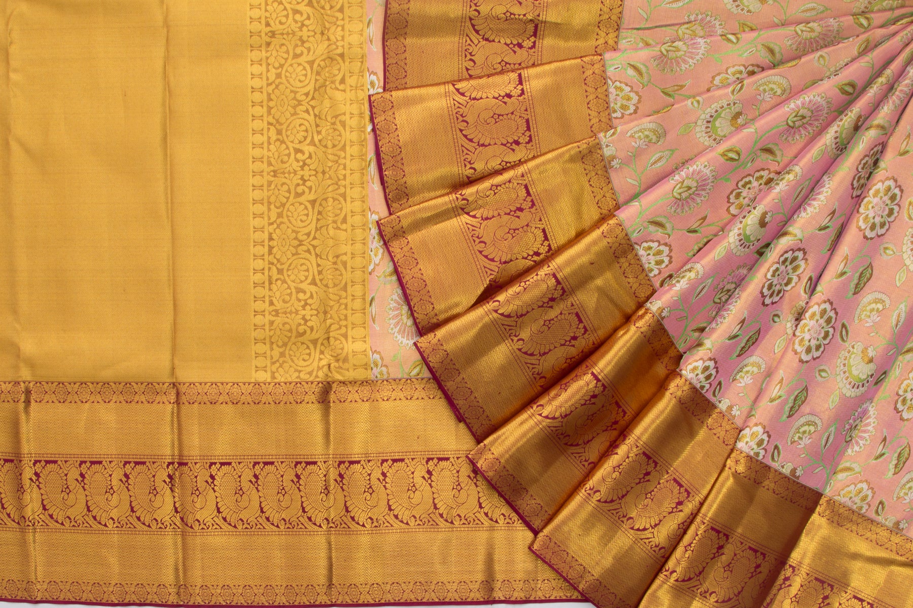 Kanchipuram Silk Tissue Brocade Pink Saree