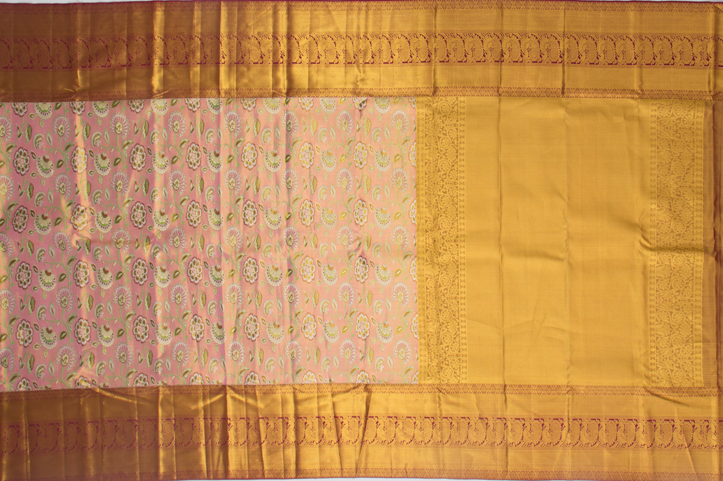 Kanchipuram Silk Tissue Brocade Pink Saree