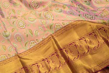 Kanchipuram Silk Tissue Brocade Pink Saree