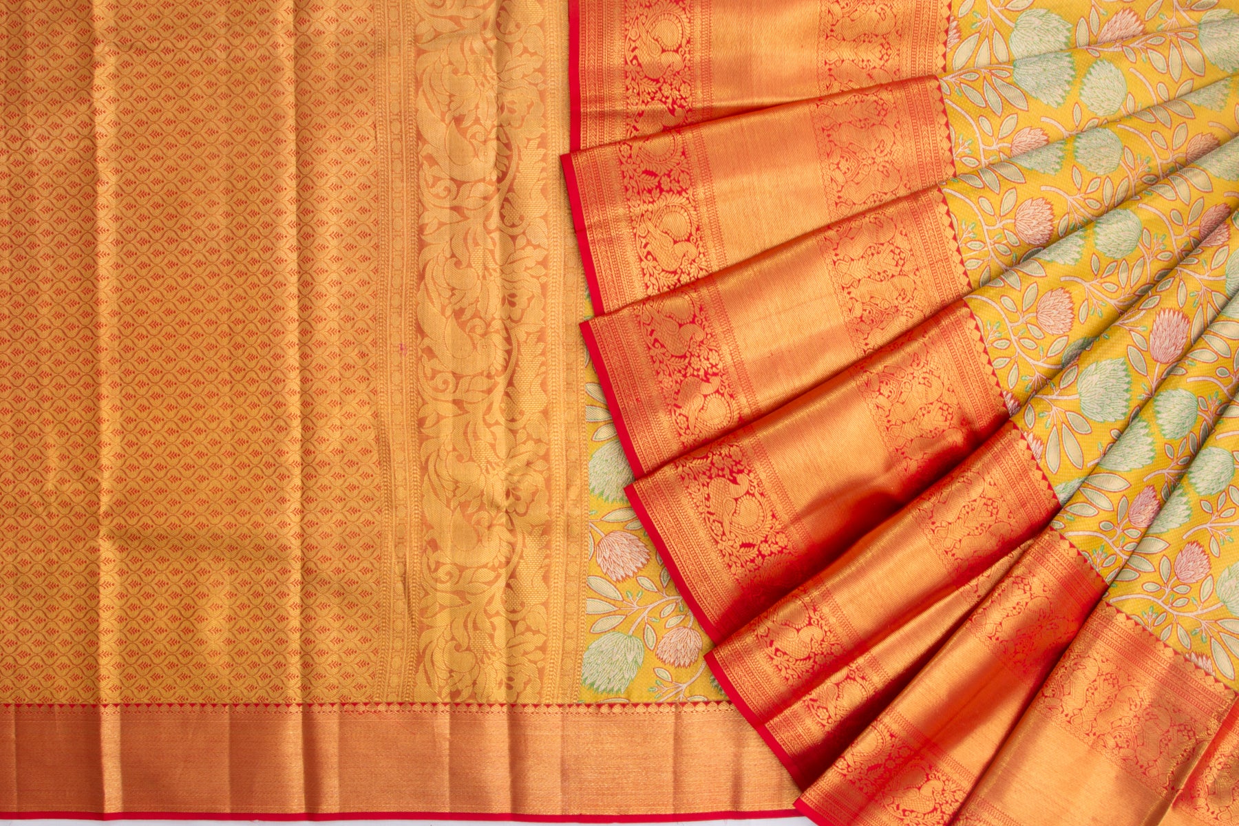 Kanchipuram Silk Tissue Brocade Yellow Saree