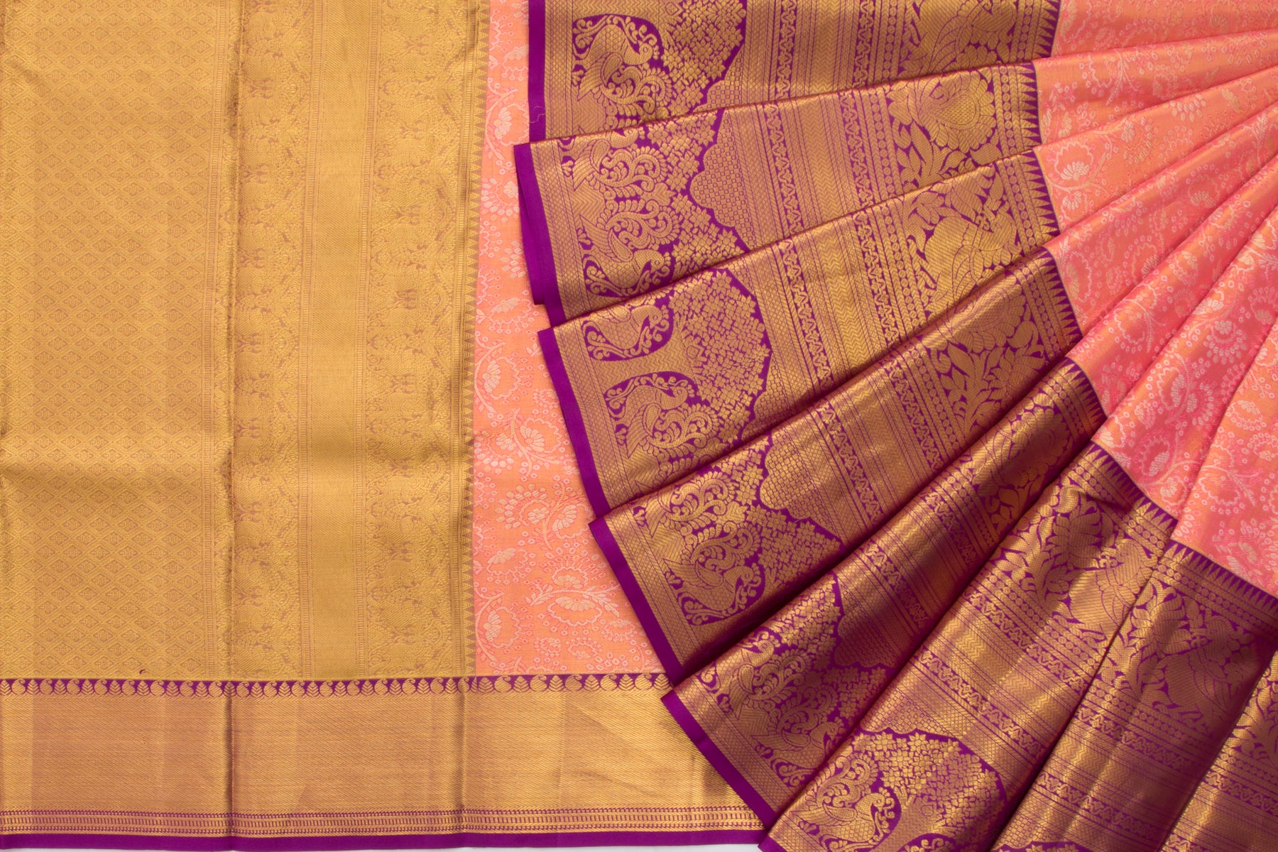 Kanchipuram Silk Tissue Brocade Peach Saree