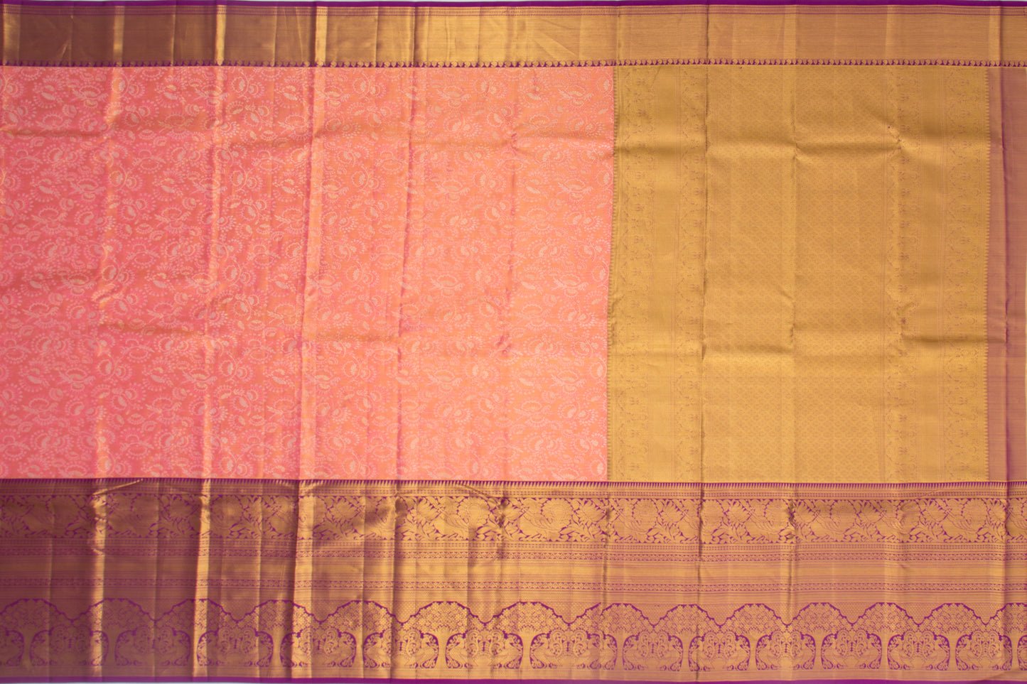 Kanchipuram Silk Tissue Brocade Peach Saree