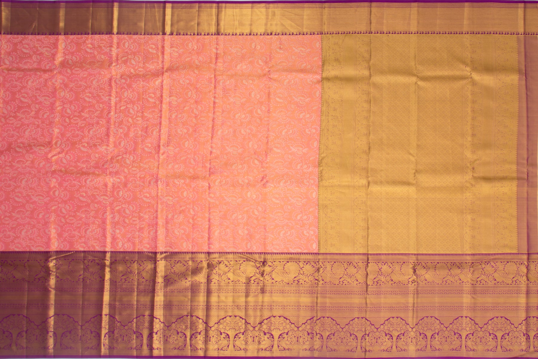 Kanchipuram Silk Tissue Brocade Peach Saree