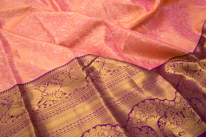 Kanchipuram Silk Tissue Brocade Peach Saree