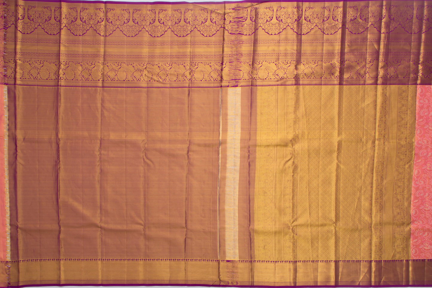 Kanchipuram Silk Tissue Brocade Peach Saree