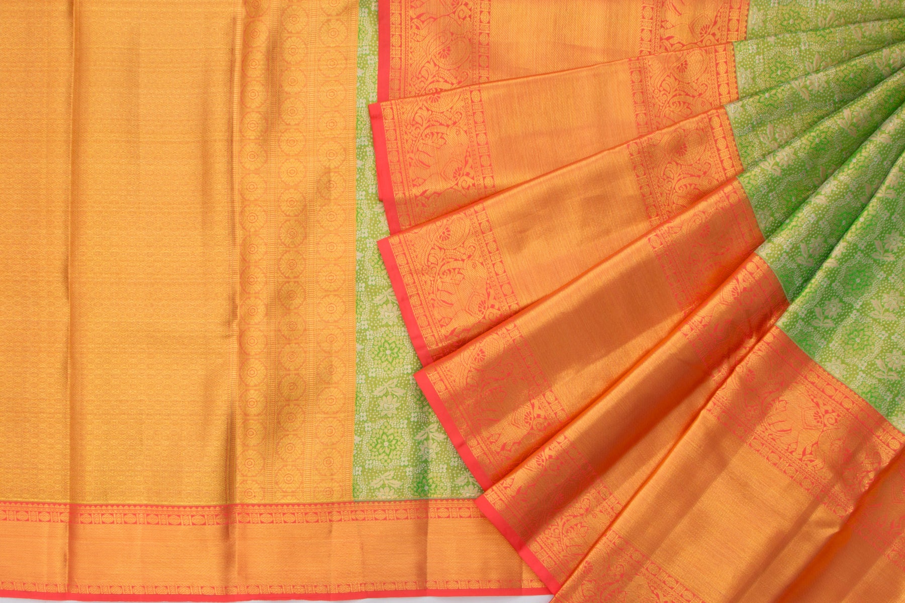 Kanchipuram Silk Tissue Brocade Green Saree