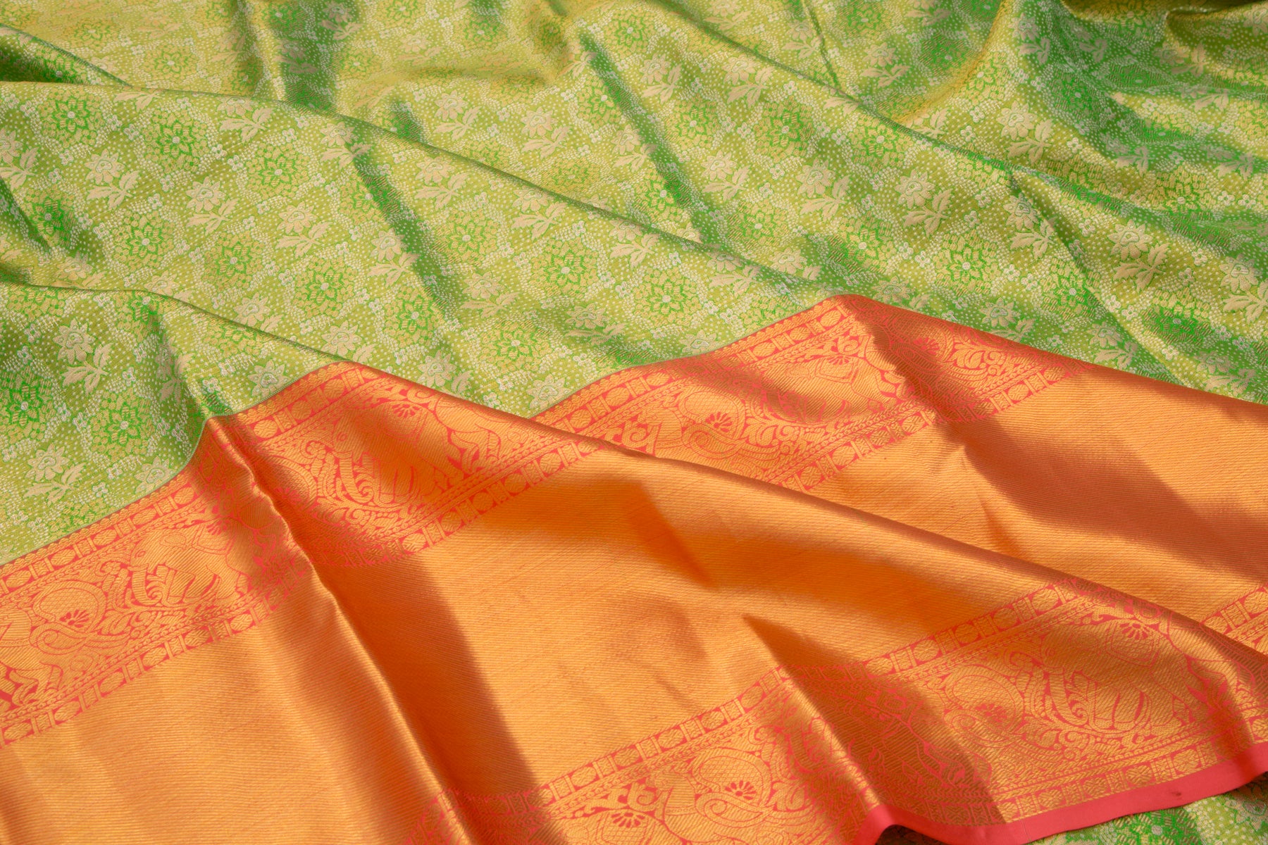 Kanchipuram Silk Tissue Brocade Green Saree