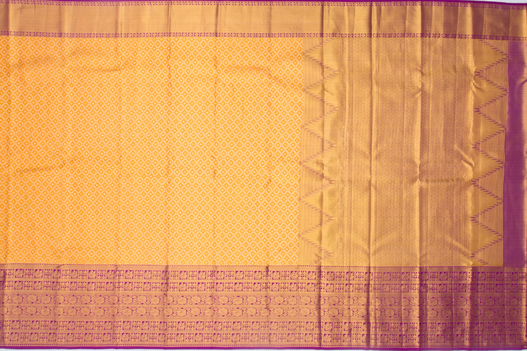 Kanchipuram Silk Tissue Criss-Cross Checks And Butta Orange Saree