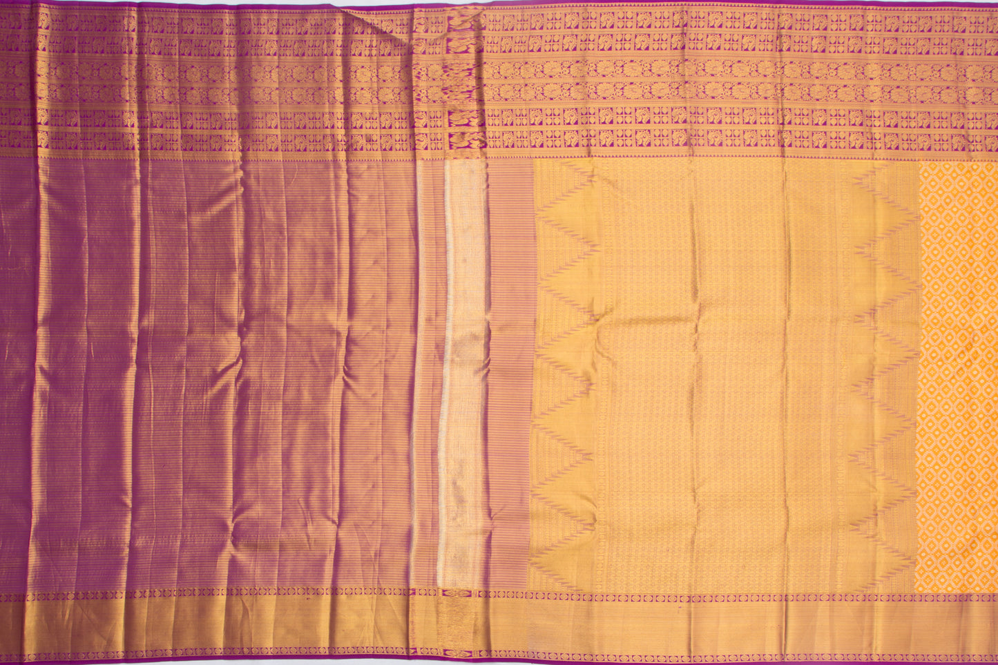 Kanchipuram Silk Tissue Criss-Cross Checks And Butta Orange Saree