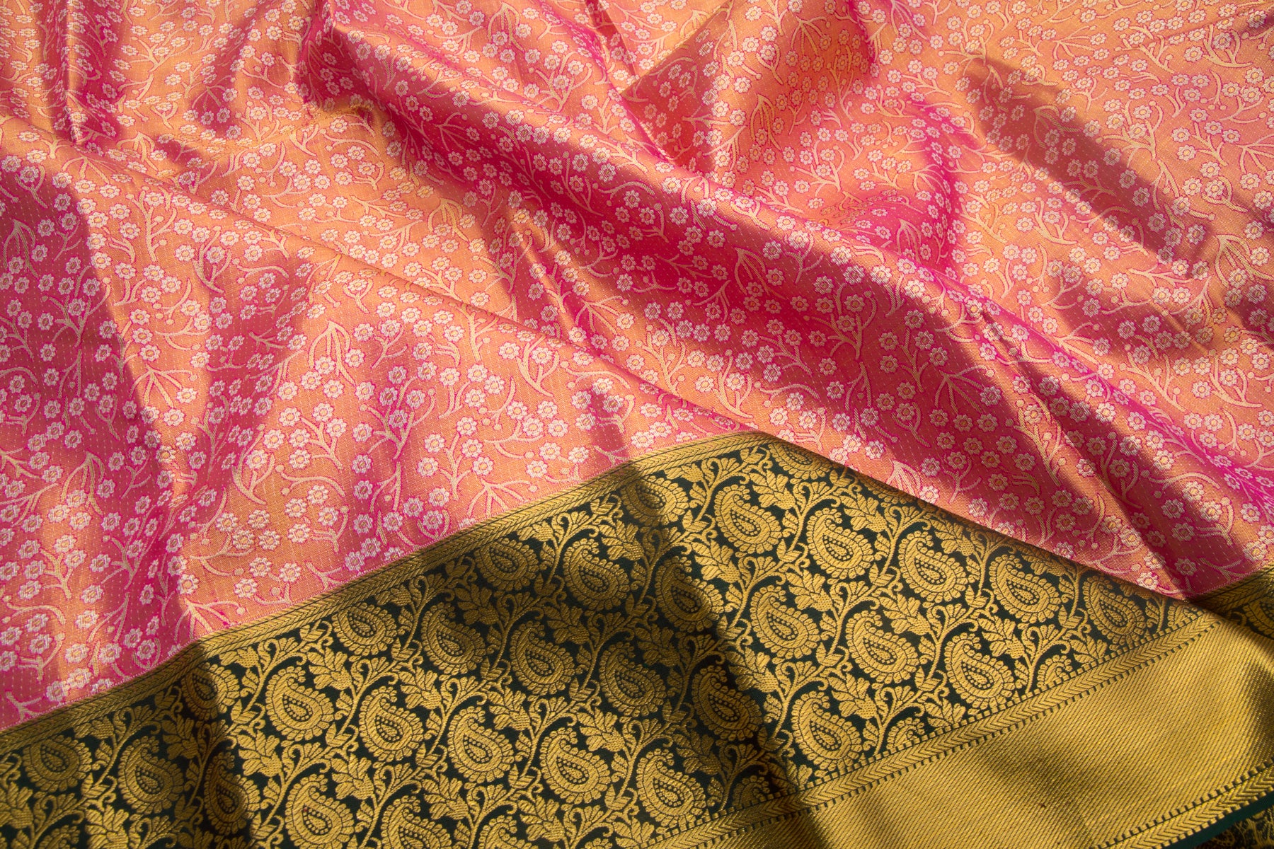Kanchipuram Silk Tissue Brocade Pink Saree