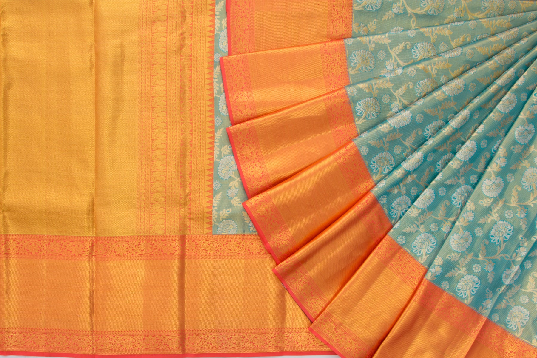 Kanchipuram Silk Tissue Jaal Sky Blue Saree