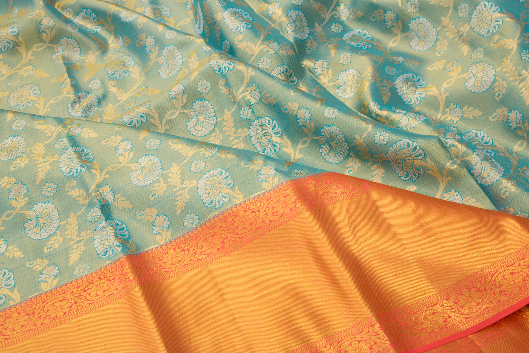 Kanchipuram Silk Tissue Jaal Sky Blue Saree